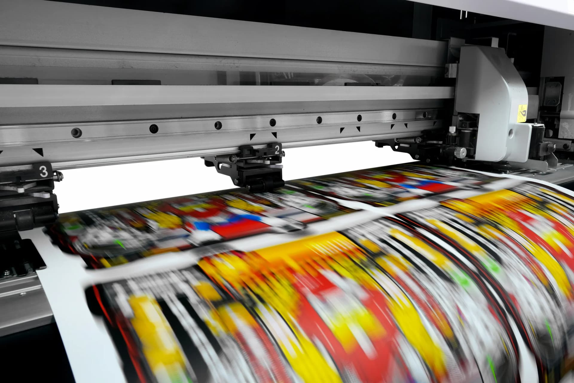 Industrial textile printing machine with colorful fabric