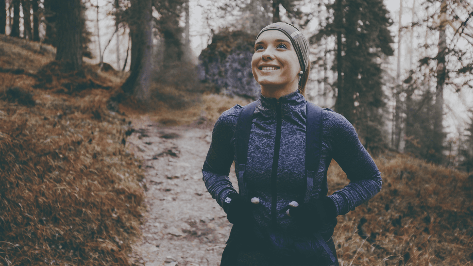 Outdoor winter runner representing Thermal A+ lightweight warmth.